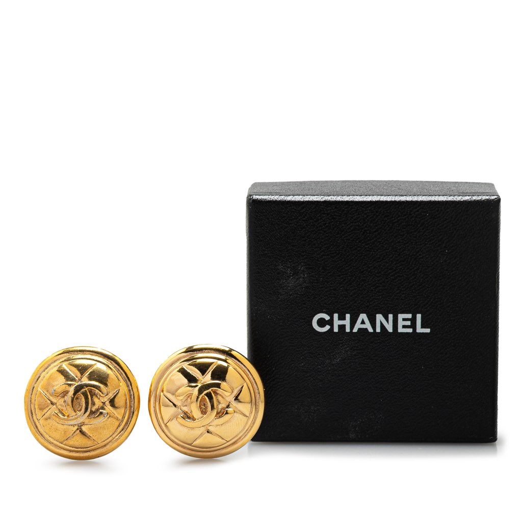 Chanel Gold Plated CC Quilted Clip on Earrings - 4