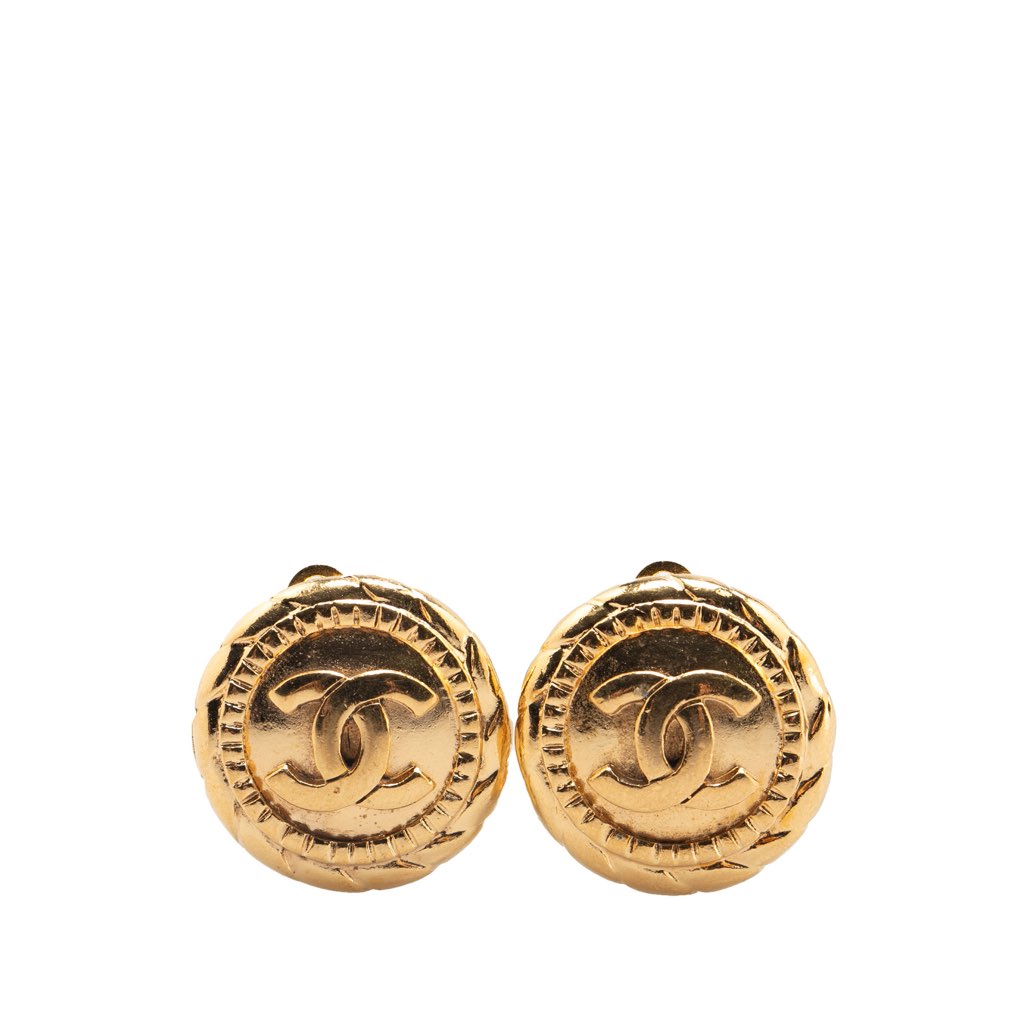 Chanel Gold Plated CC Round Clip On Earrings