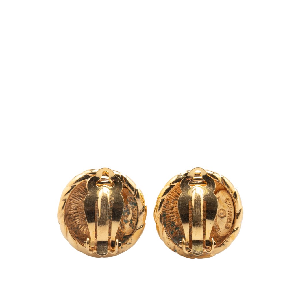 Chanel Gold Plated CC Round Clip On Earrings - 2
