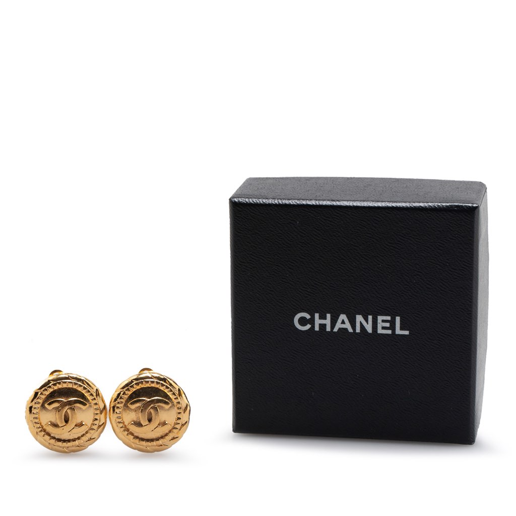 Chanel Gold Plated CC Round Clip On Earrings - 5