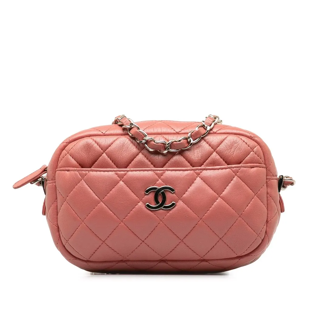 Chanel Mini Lambskin Camera Case Pink Leather Good - Front View