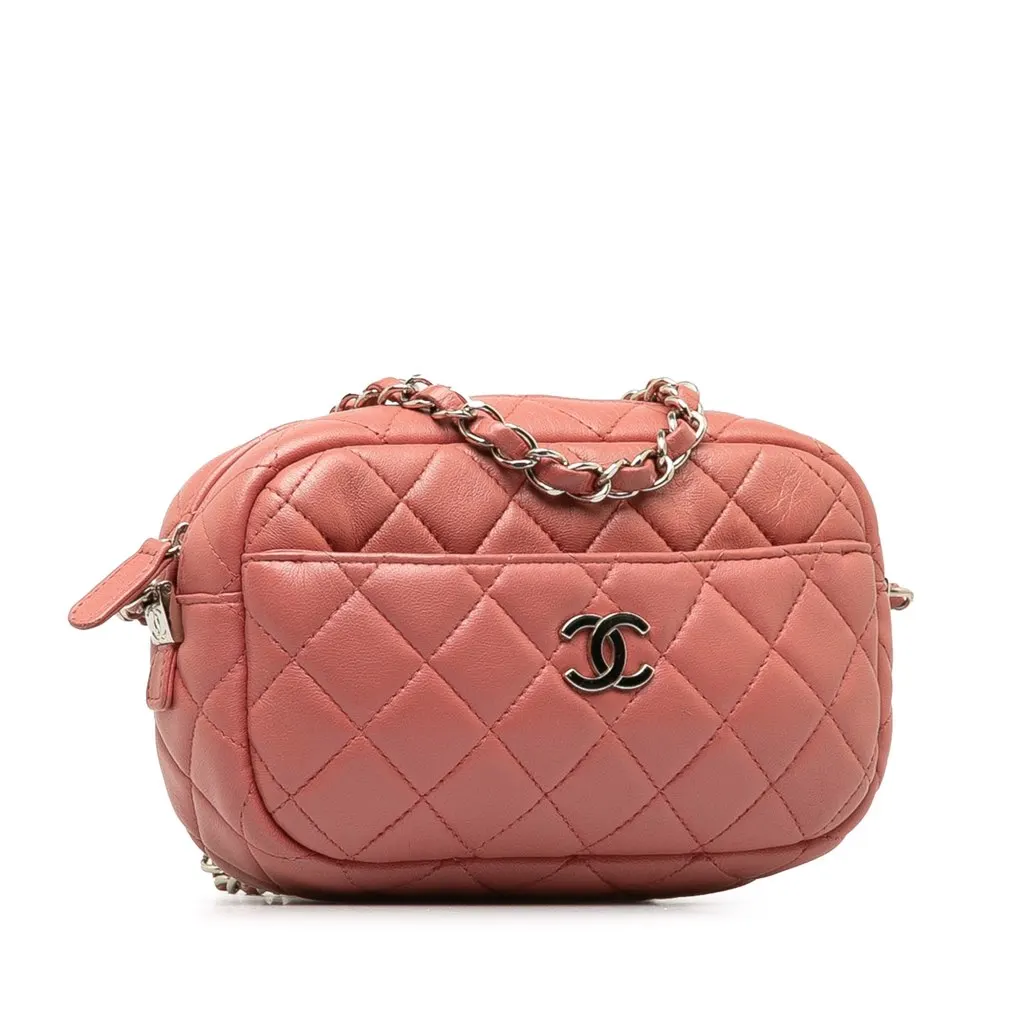 Chanel Mini Lambskin Camera Case Pink Leather Good - Back View