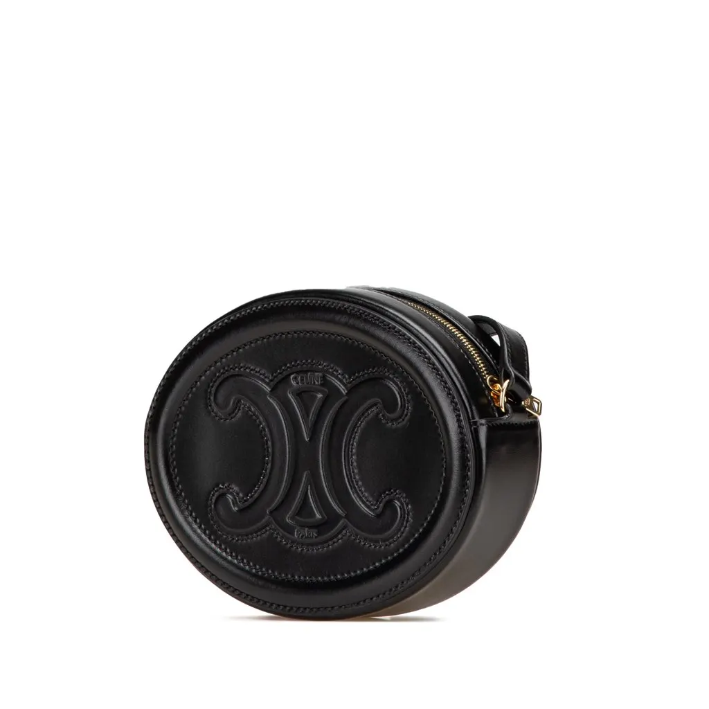 Celine Small Calfskin Cuir Triomphe Oval Crossbody Black Leather Good - Back View