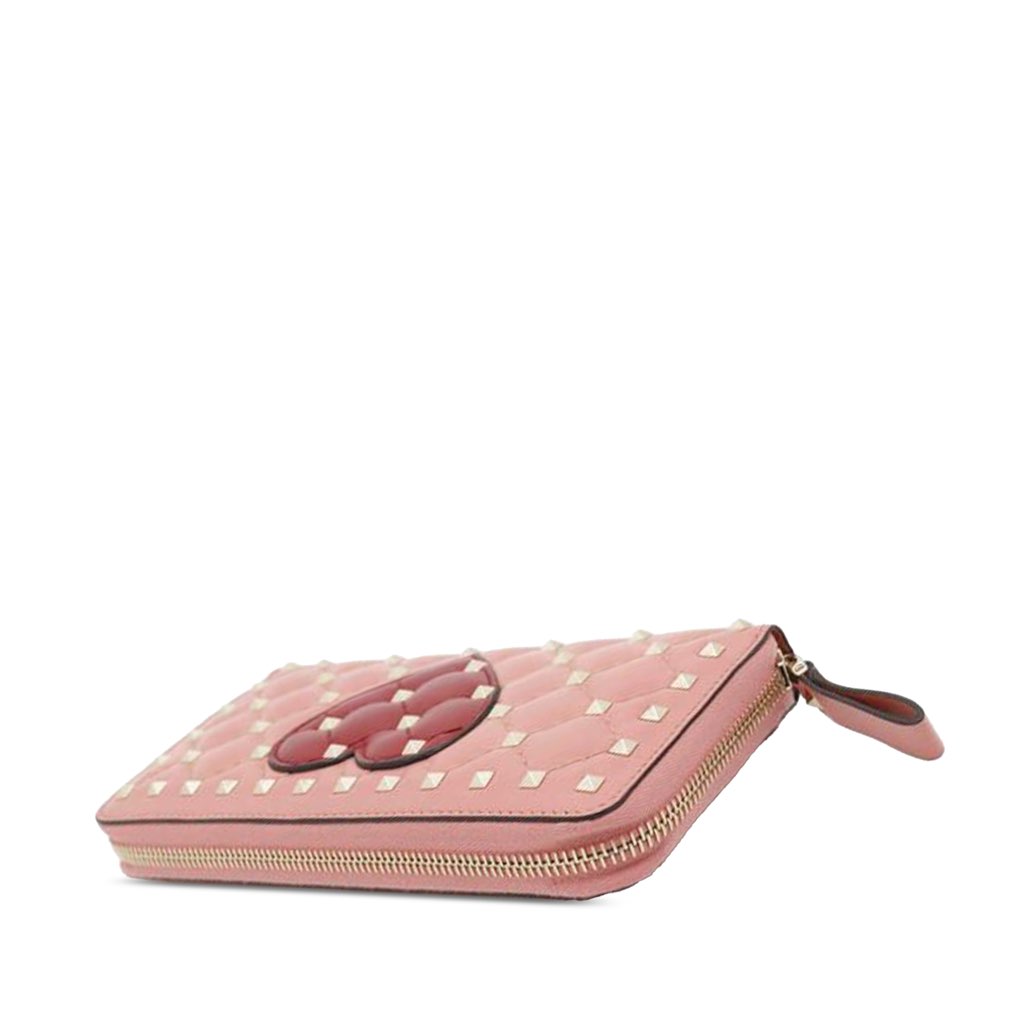 Valentino Lambskin Rockstud Spike Heart Zip Around Wallet - 3