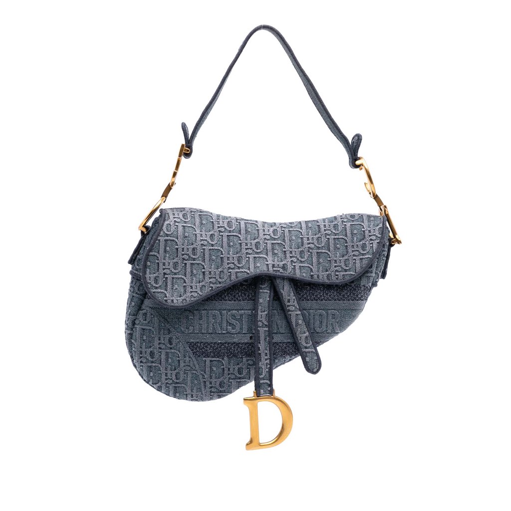 Dior Oblique Denim Embroidered Saddle Bag