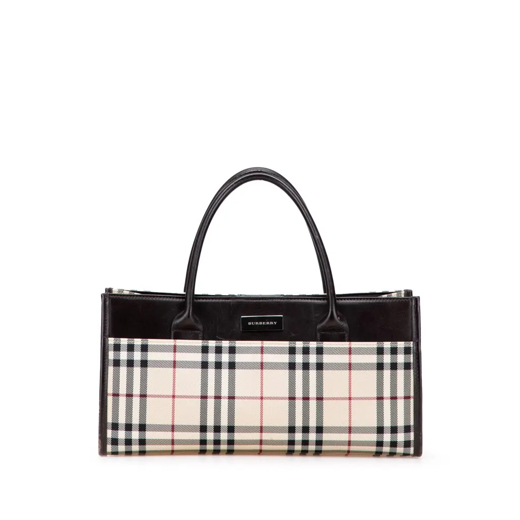 Burberry House Check Canvas Handbag Brown Canvas Good - Front View