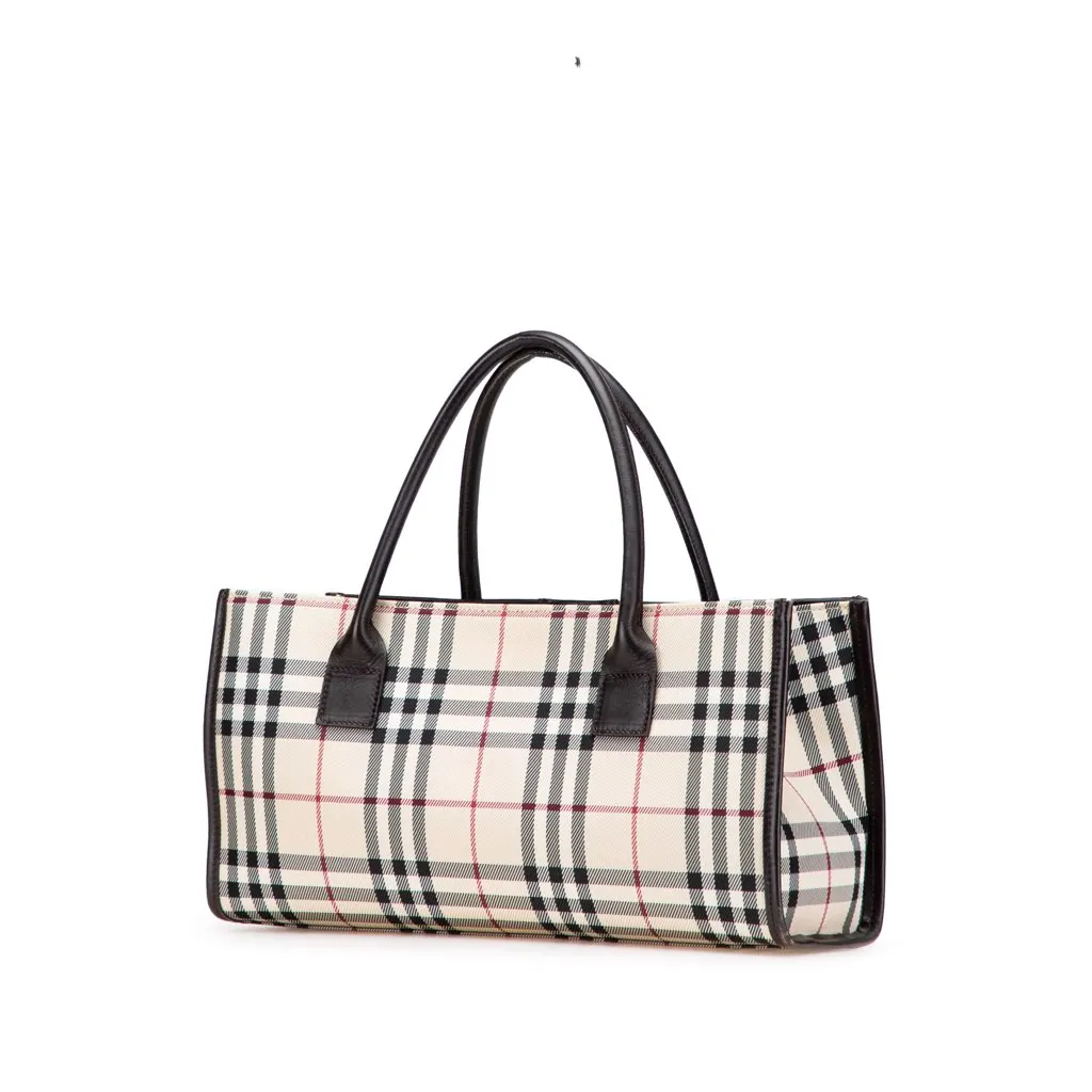 Burberry House Check Canvas Handbag Brown Canvas Good - Back View