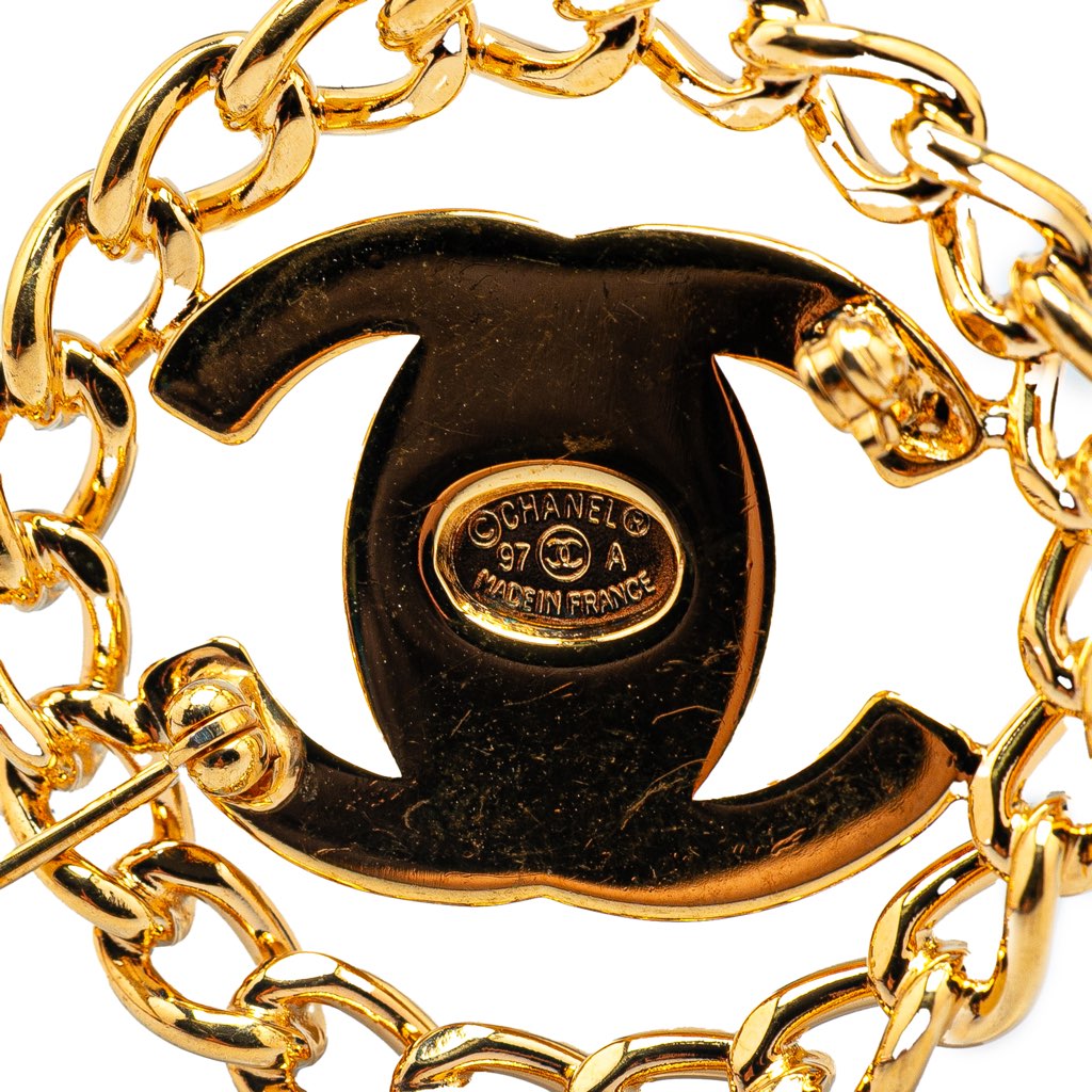 Chanel Gold Plated CC Turnlock Chain Brooch - 3