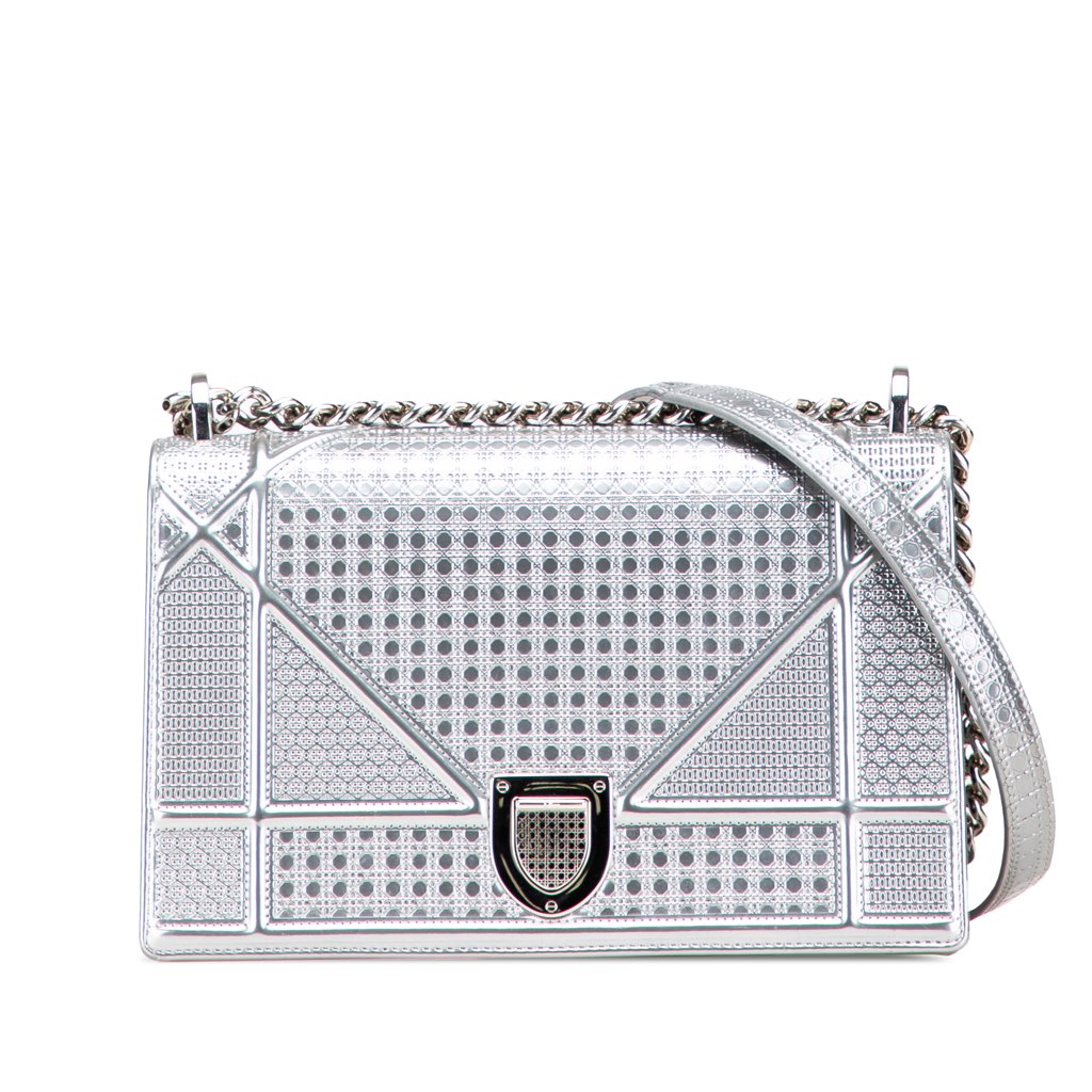 Dior Medium Metallic Patent Microcannage Diorama Flap
