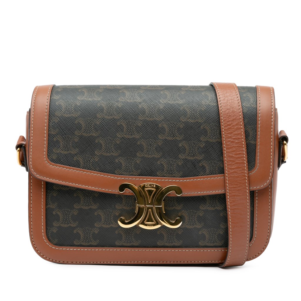 Celine Classique Triomphe Coated Canvas and Calfskin Triomphe Crossbody