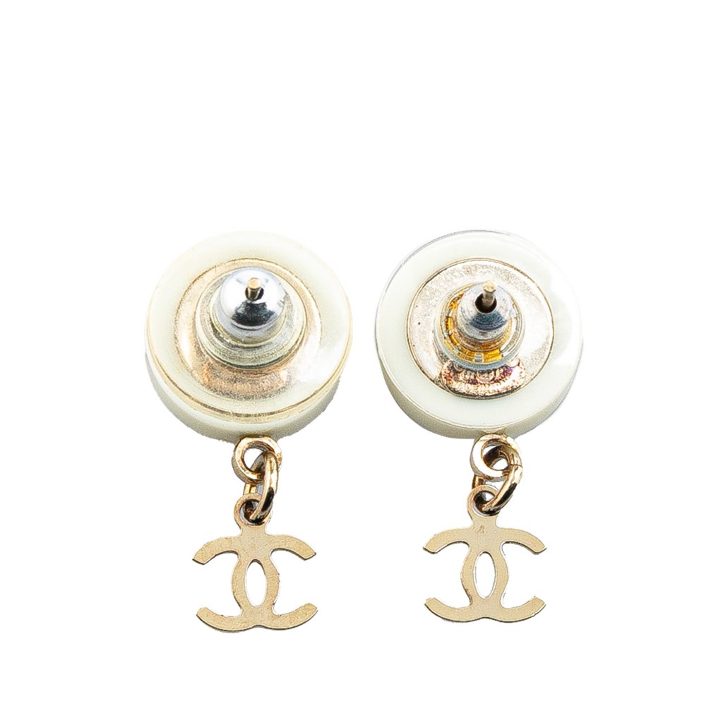 Chanel Gold Plated Acrylic CC Dangle Coco Chanel Push Back Earrings - 2