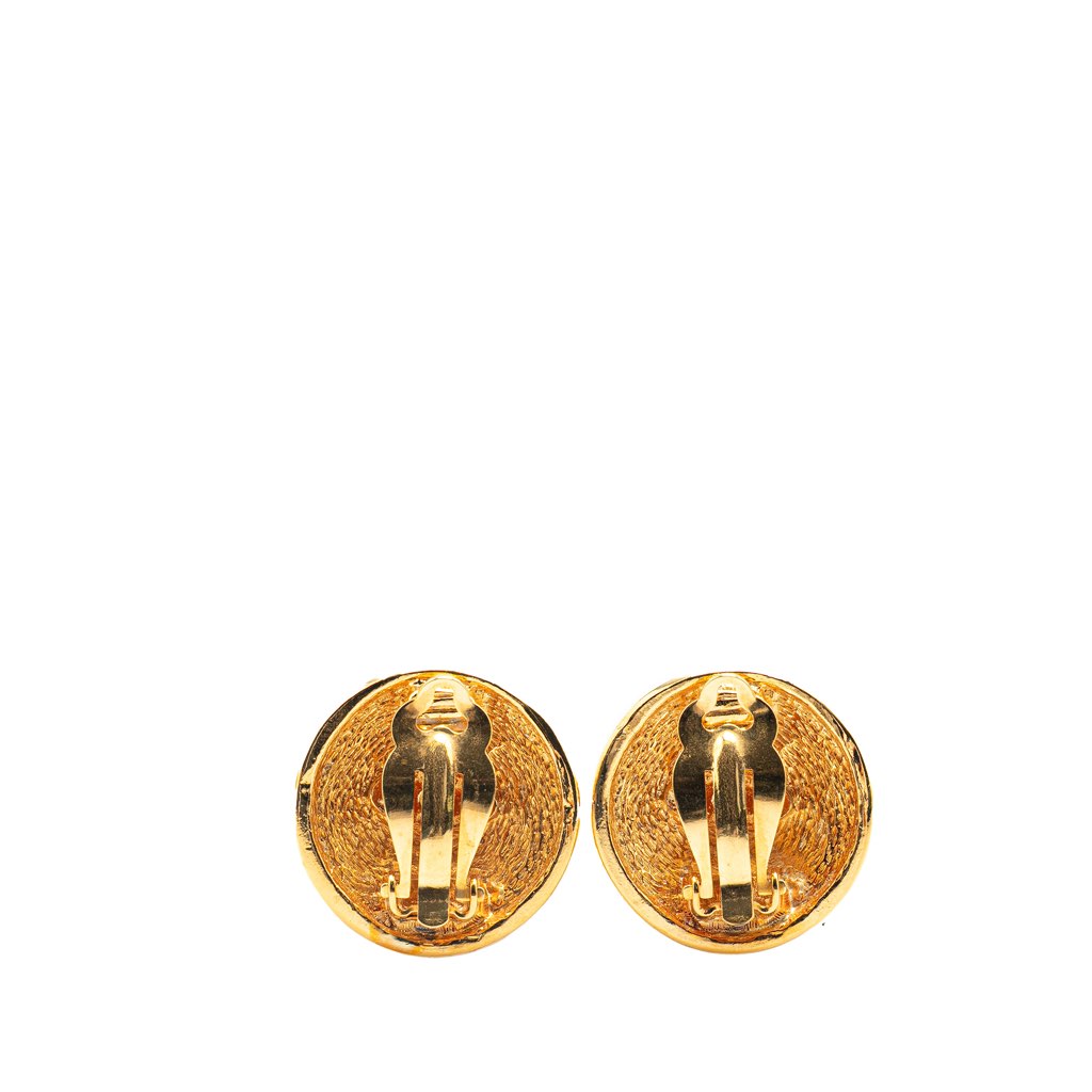 Chanel Gold Plated CC Quilted Round Clip on Earrings - 2