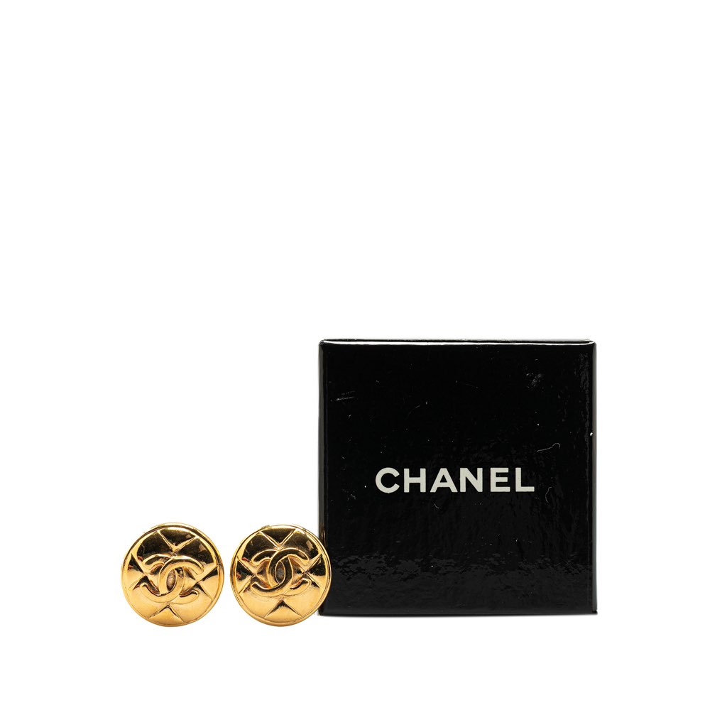 Chanel Gold Plated CC Quilted Round Clip on Earrings - 4