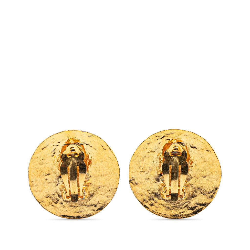 Chanel Gold Plated CC Round Clip on Earrings - 2