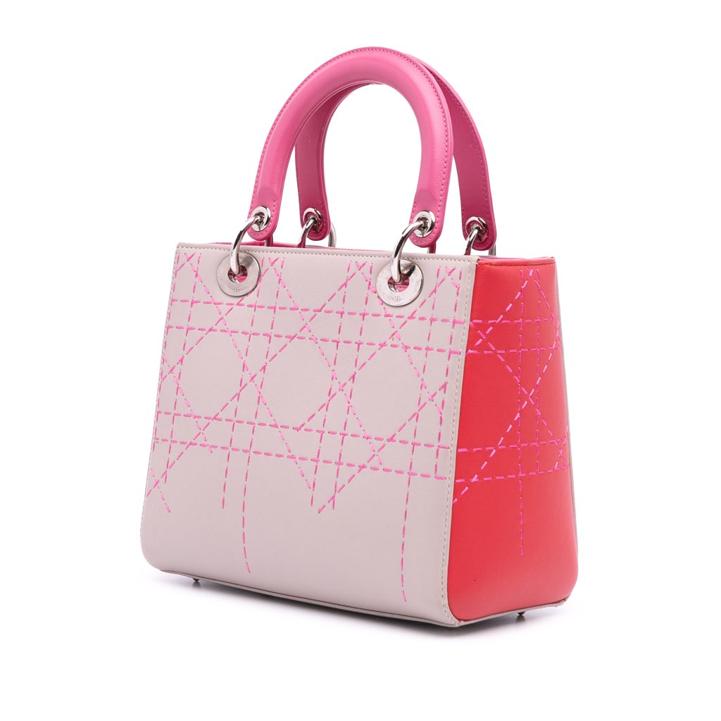 Dior Medium Tricolor Lambskin Macrocannage Stitched Lady Dior - Back view