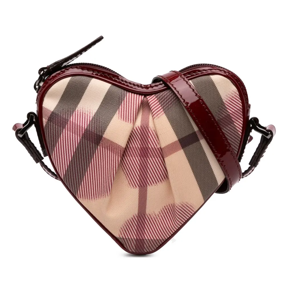 Burberry Nova Check Canvas Heart Crossbody Brown Canvas Good - Front View