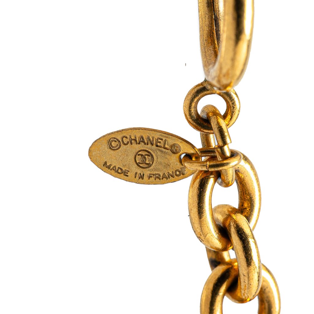 Chanel Gold Plated CC Quilted Pendant Necklace - 2