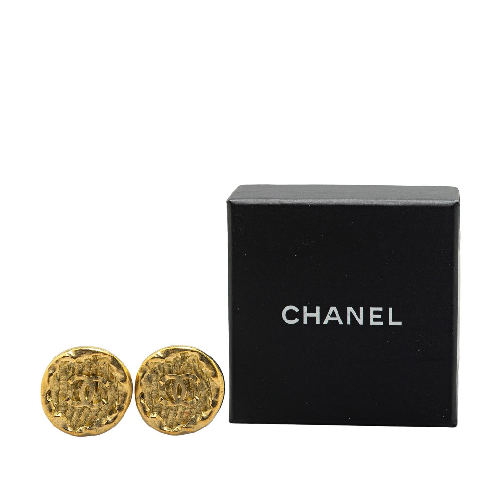 Chanel Gold Plated CC Round Clip on Earrings - 4