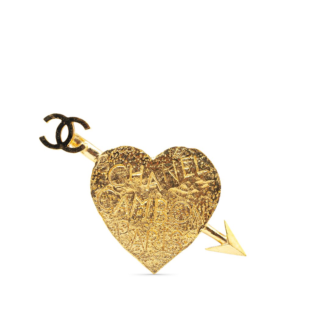 Chanel Gold Plated CC Arrow and Heart Brooch