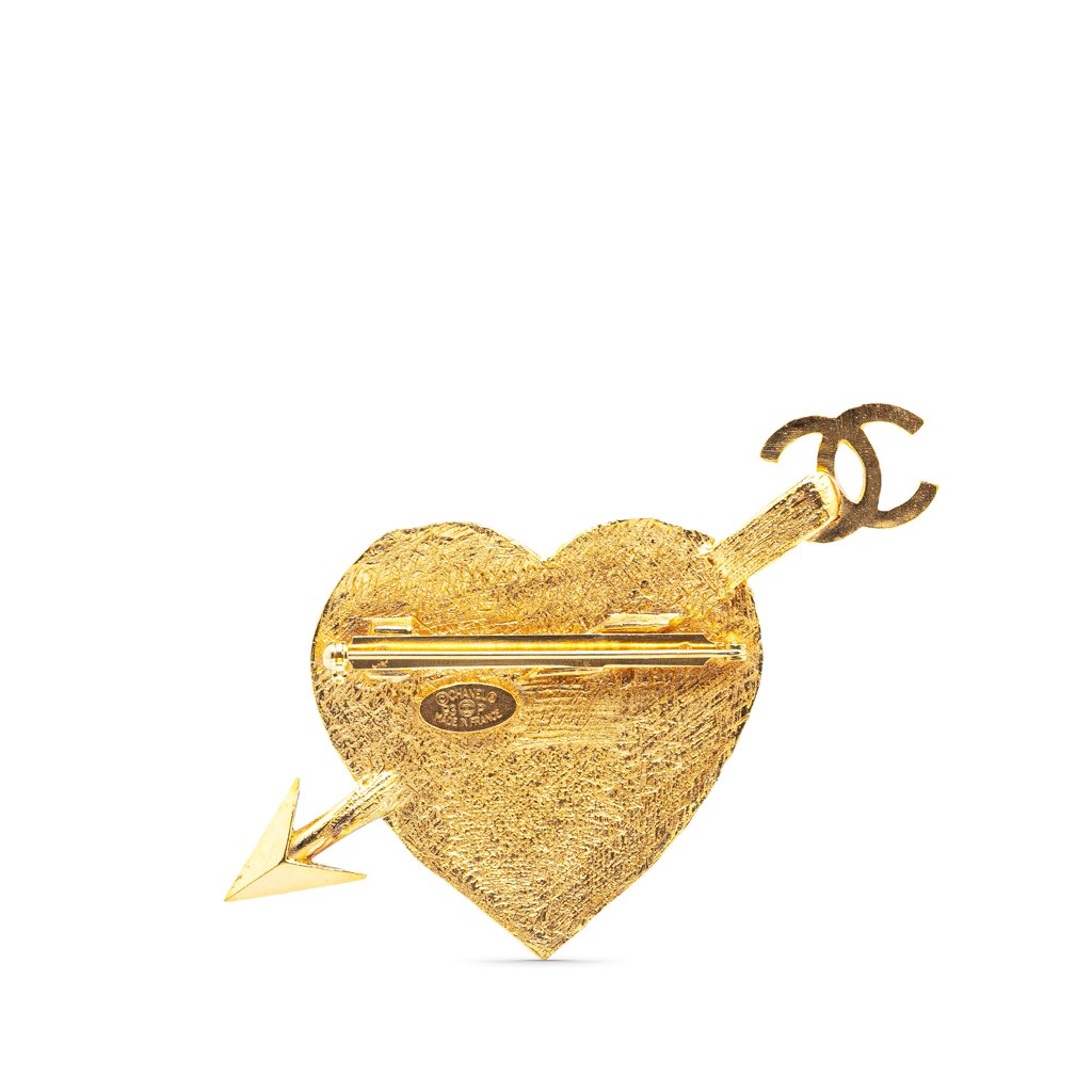 Chanel Gold Plated CC Arrow and Heart Brooch - Back view