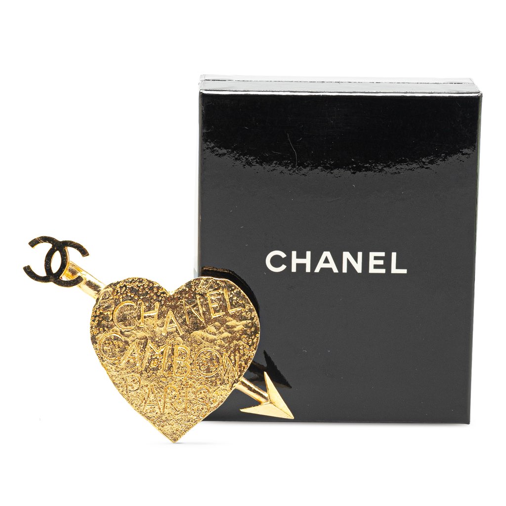 Chanel Gold Plated CC Arrow and Heart Brooch - Side view