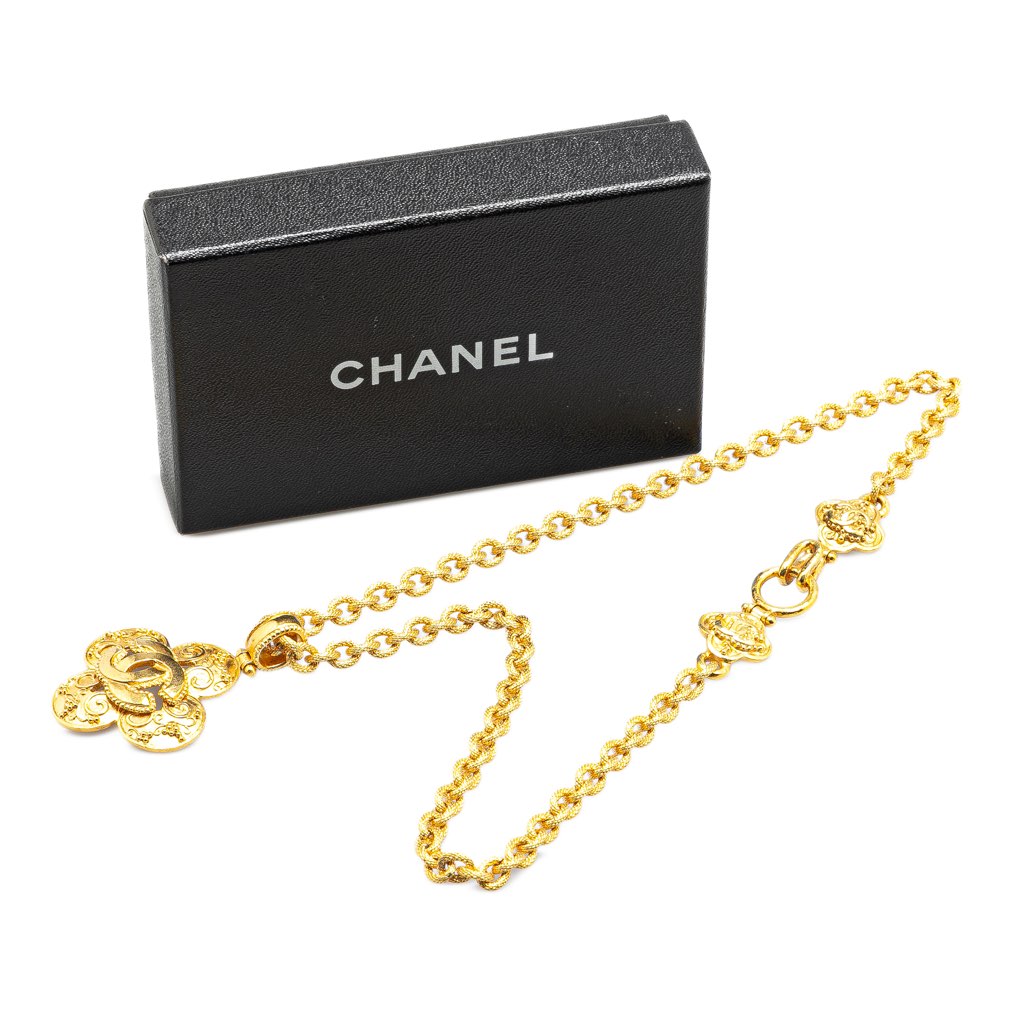 Chanel Gold Plated CC Clover Pendant Necklace - 5