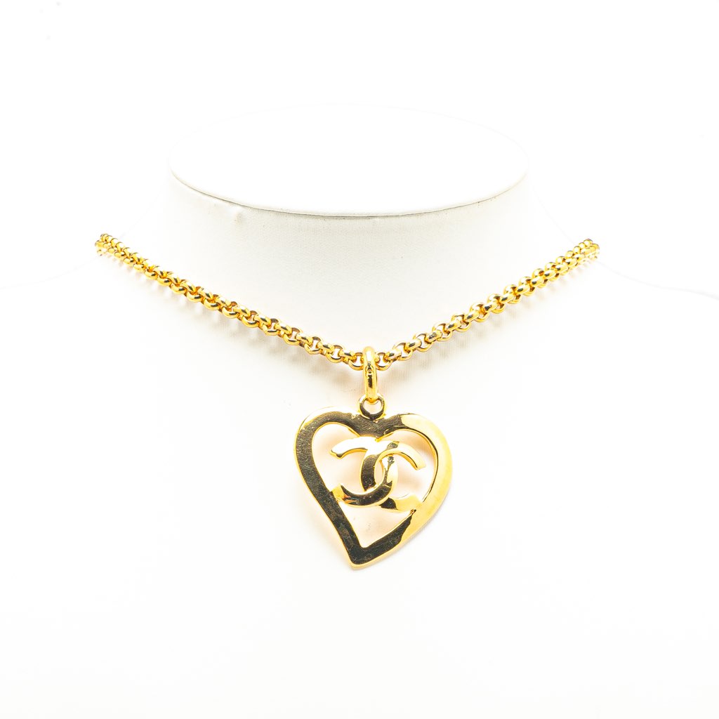 Chanel Gold Plated CC Heart Pendant Necklace - 4