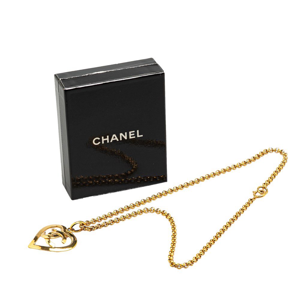 Chanel Gold Plated CC Heart Pendant Necklace - 5