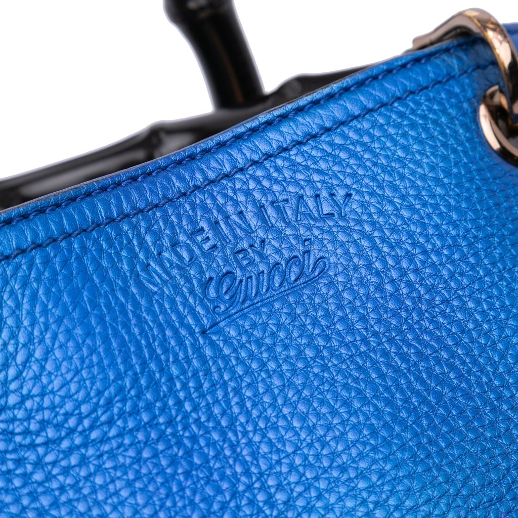 Gucci Small Metallic Calfskin Bamboo Shopper Satchel - Image 10