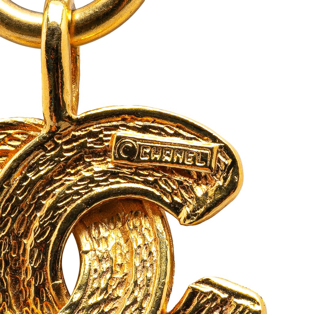 Chanel Gold Plated CC Quilted Pendant Necklace - Back view