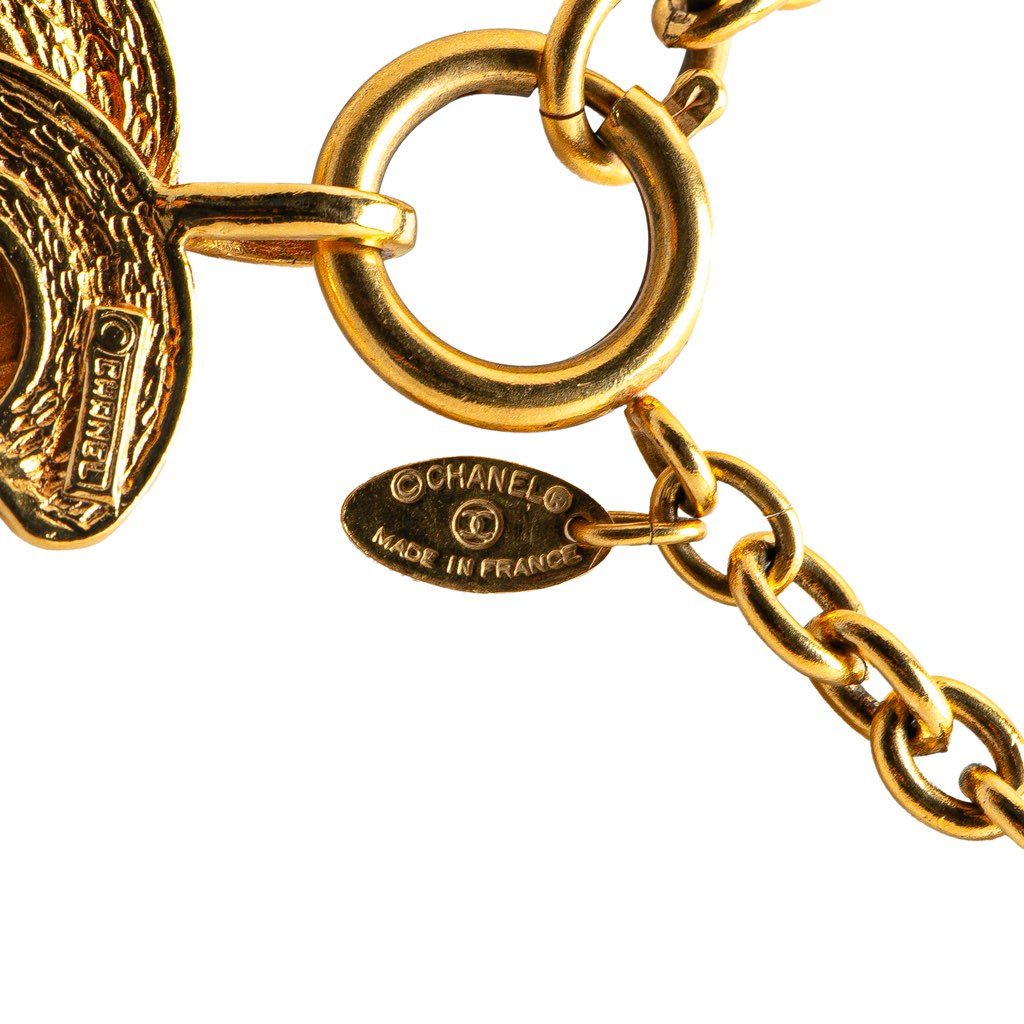Chanel Gold Plated CC Quilted Pendant Necklace - Image 6