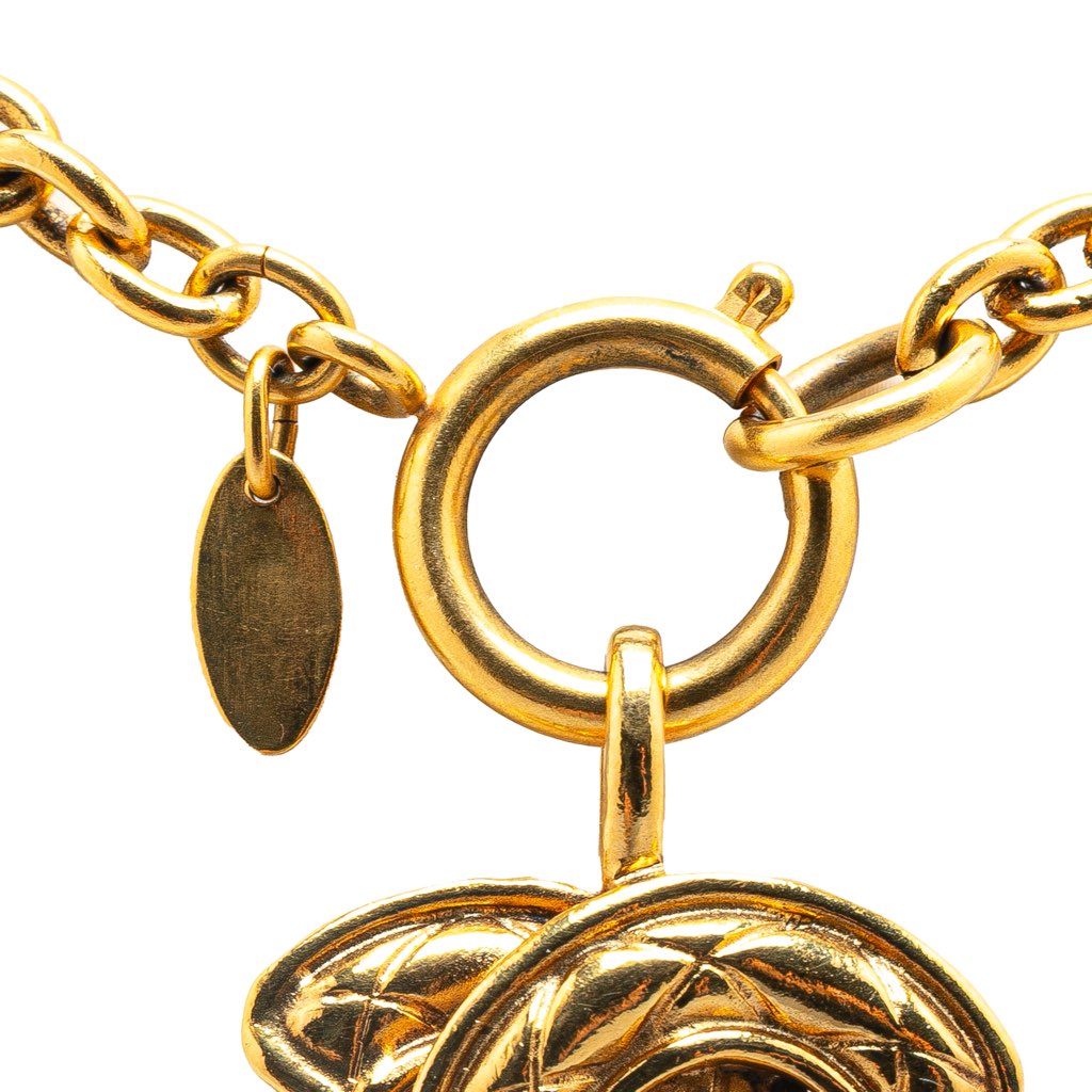 Chanel Gold Plated CC Quilted Pendant Necklace - 4