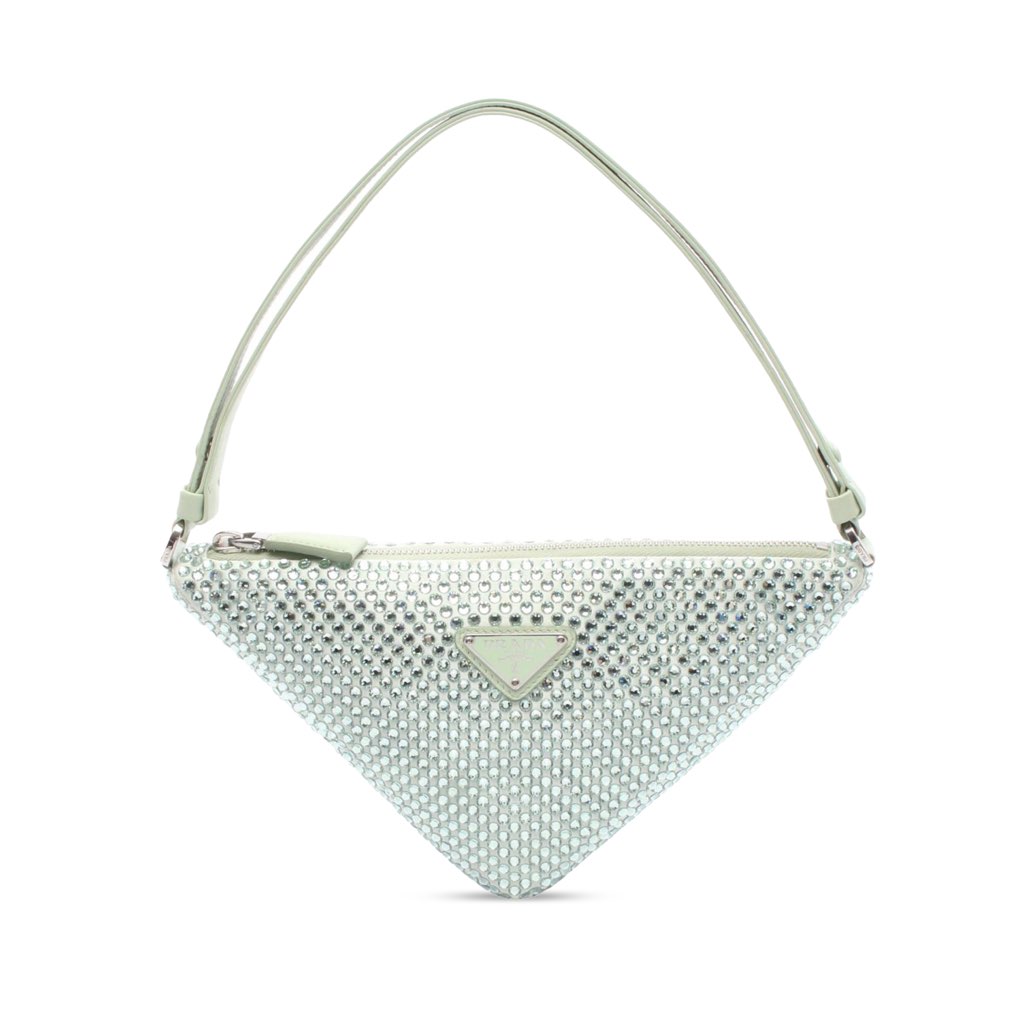 Prada Satin Crystal Embellished Triangle Pouch