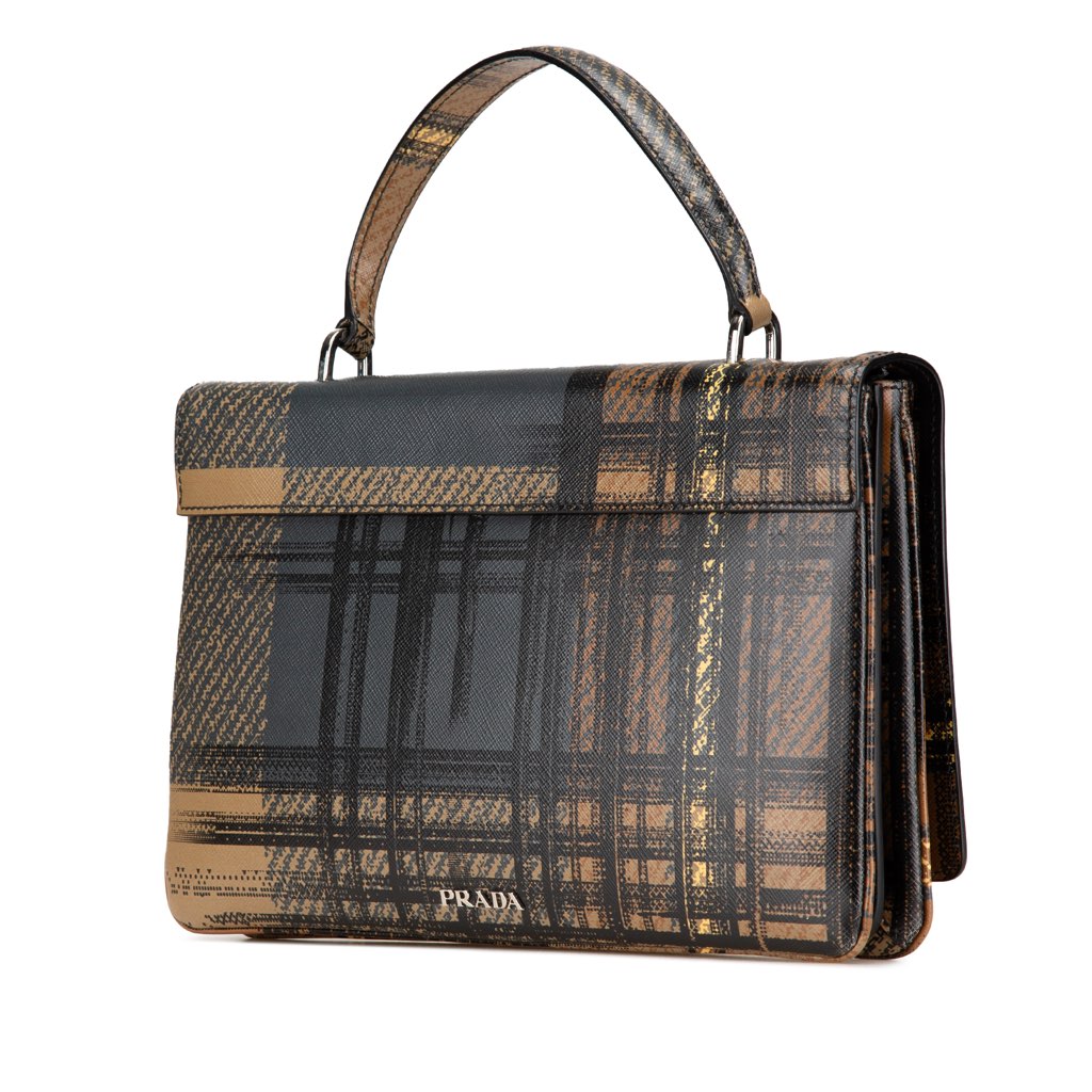 Prada Saffiano Tartan Print Top Handle Bag - 2