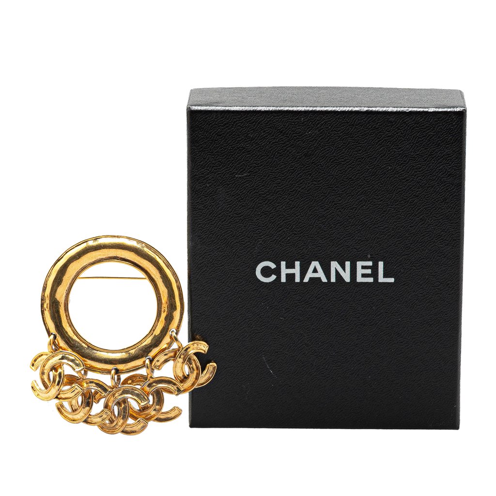 Chanel Gold Plated CC Hoop Brooch - 5
