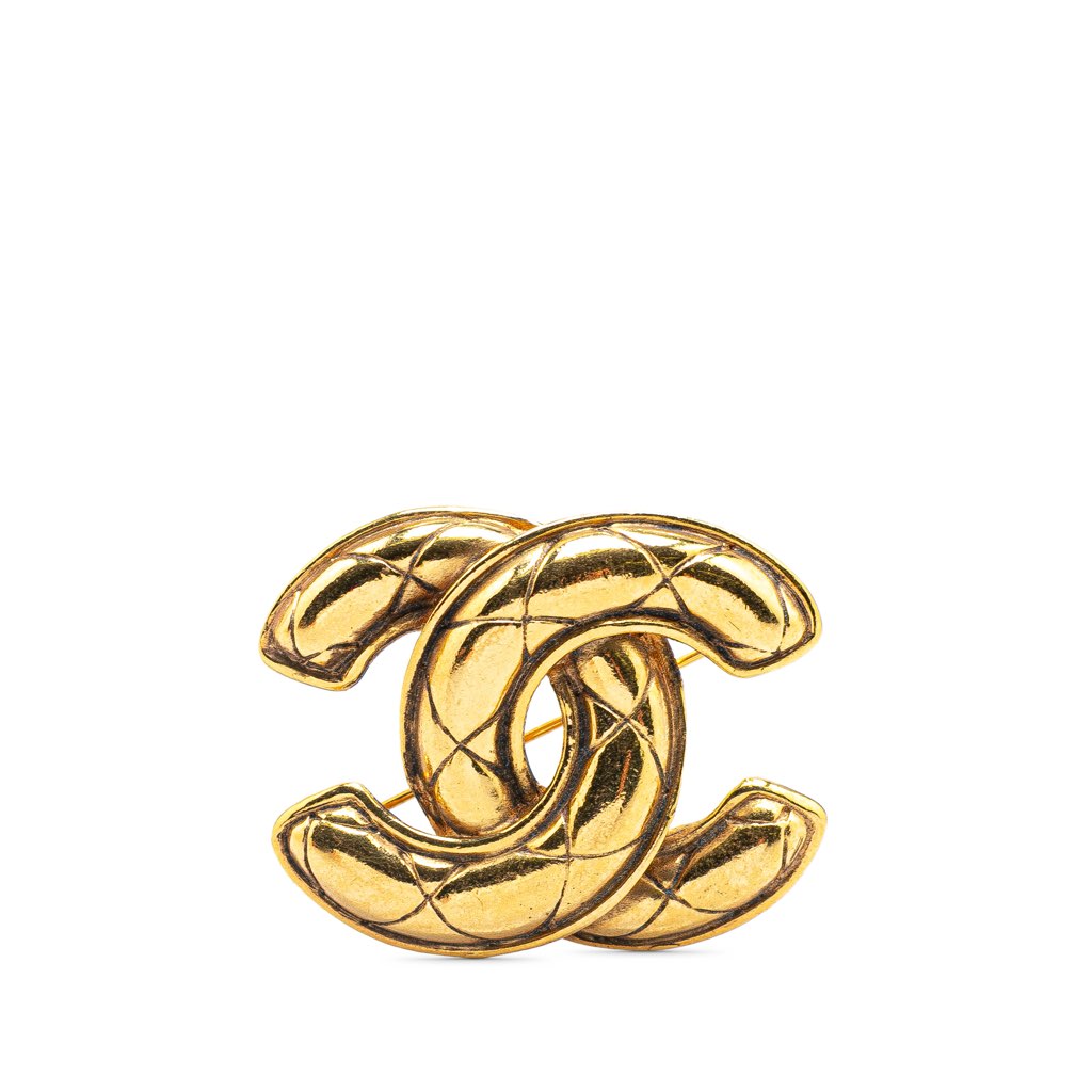 Chanel Gold Plated CC Quilted Brooch