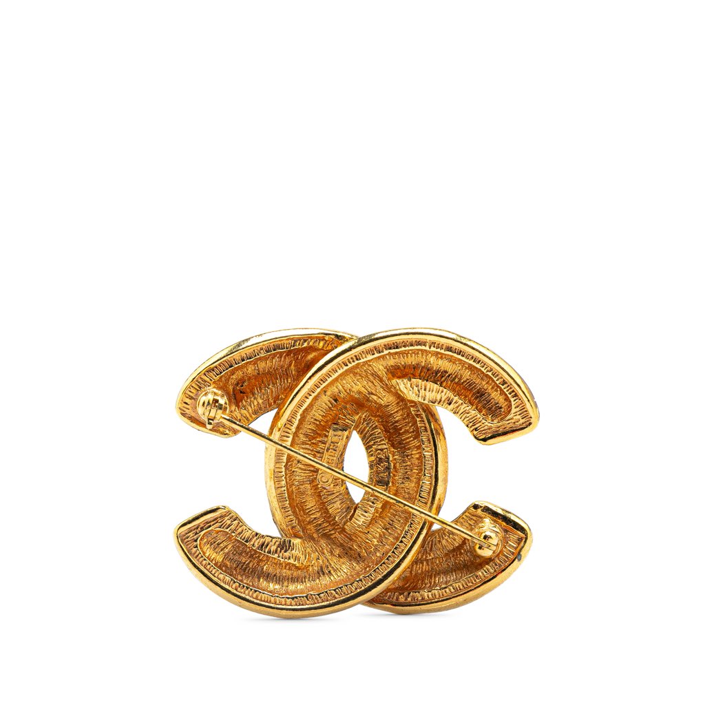 Chanel Gold Plated CC Quilted Brooch - Back view