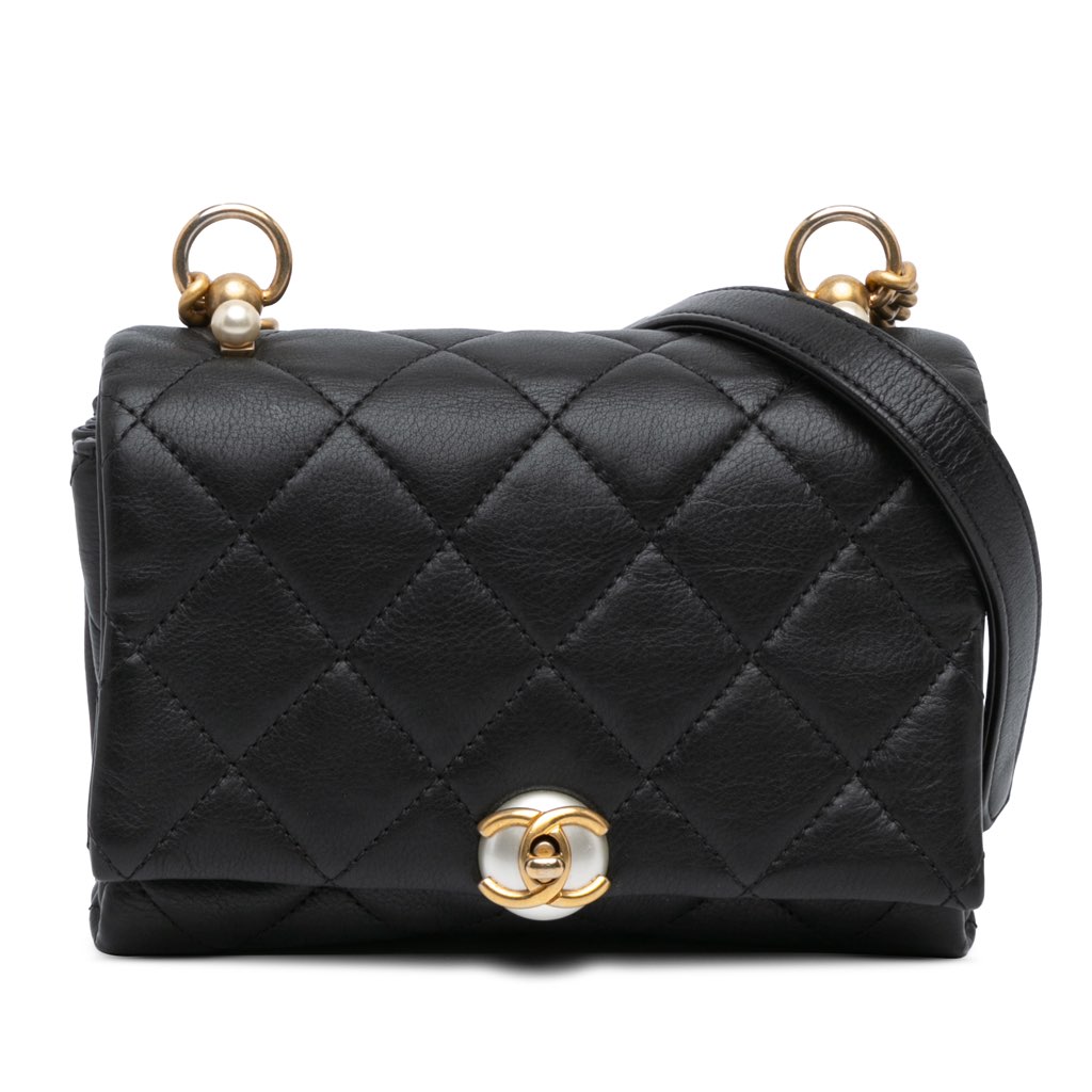 Chanel Mini Quilted Calfskin Pearl CC Accordion Flap