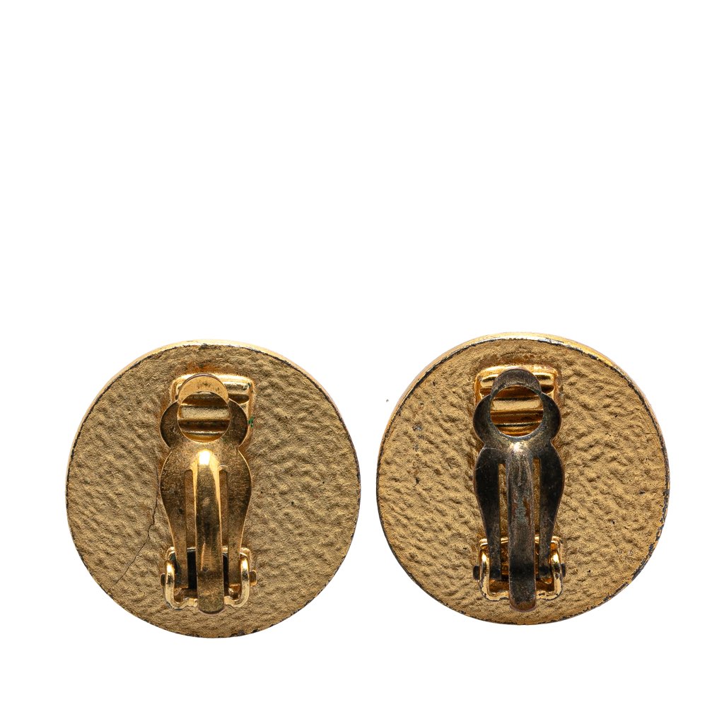 Chanel CC Gold Plated Enamel Button Clip on Earrings - Back view