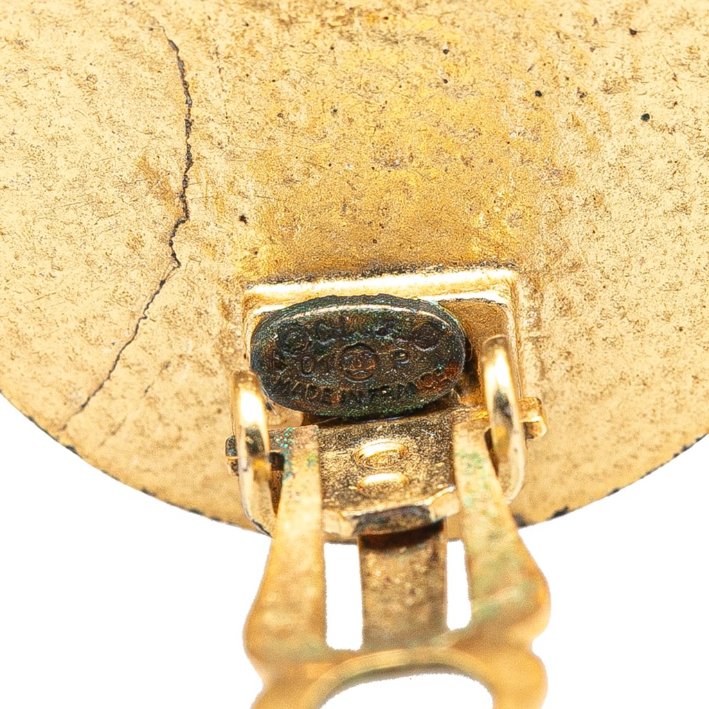 Chanel CC Gold Plated Enamel Button Clip on Earrings - Image 6
