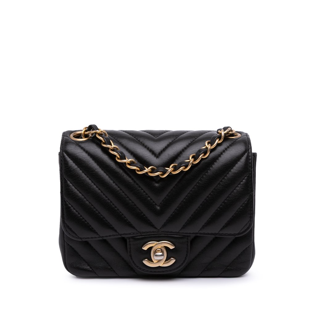 Chanel Mini Square Classic Chevron Lambskin Single Flap