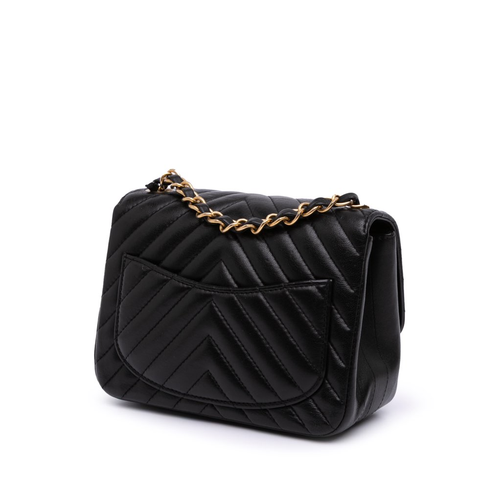 Chanel Mini Square Classic Chevron Lambskin Single Flap - Back view