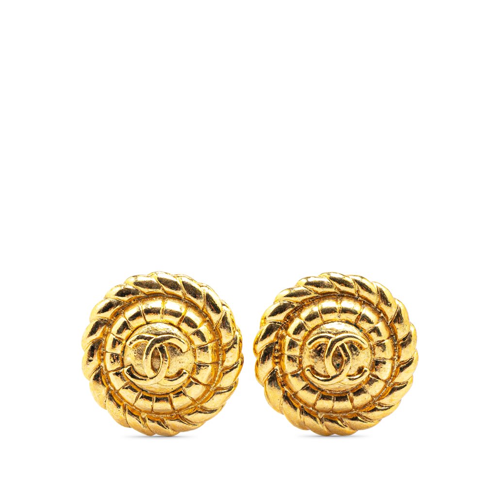 Chanel Gold Plated CC Round Clip On Earrings
