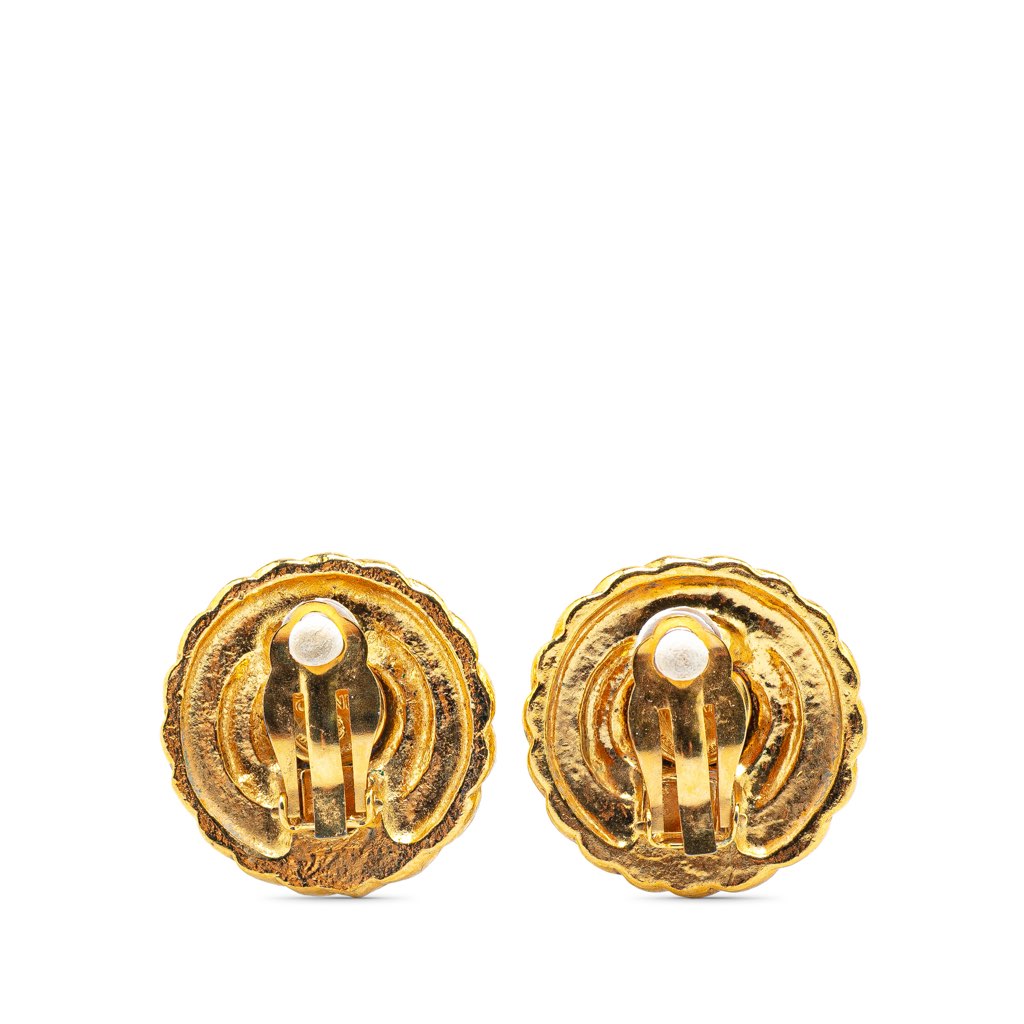 Chanel Gold Plated CC Round Clip On Earrings - Back view