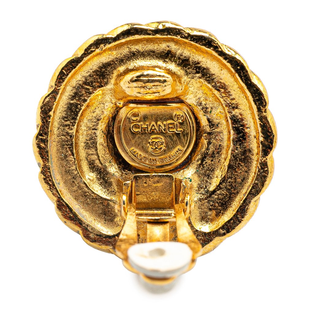 Chanel Gold Plated CC Round Clip On Earrings - Image 6