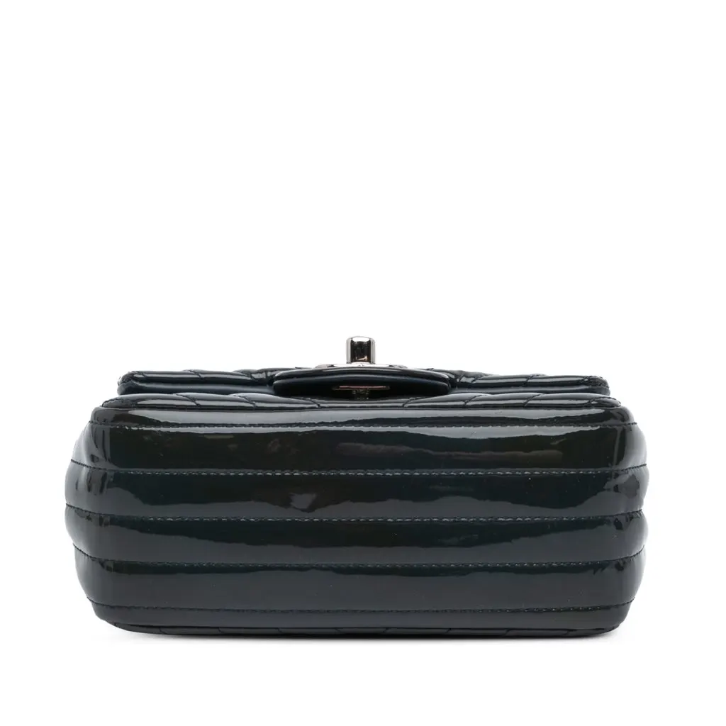 Chanel Mini Square Classic Chevron Patent Flap Blue Leather Very good - Inside View