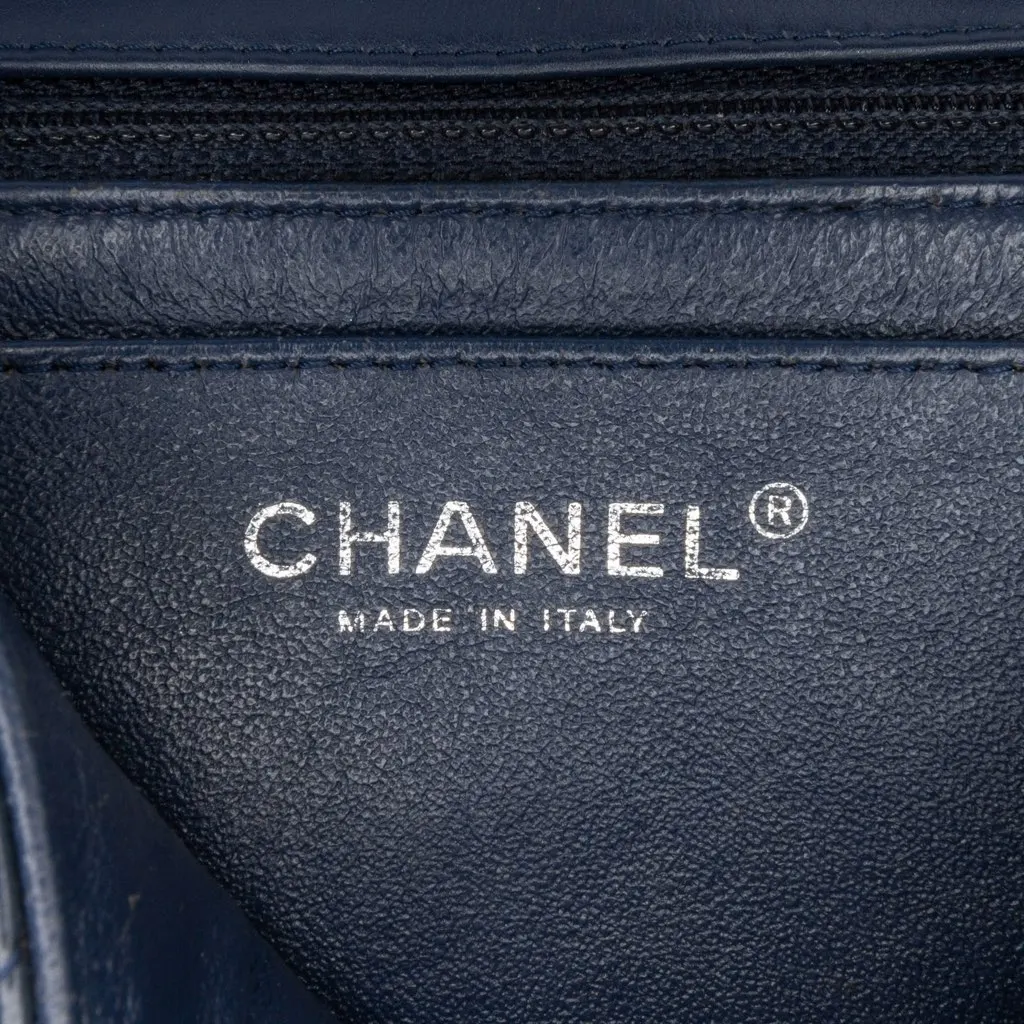 Chanel Mini Square Classic Chevron Patent Flap Blue Leather Very good - Box View