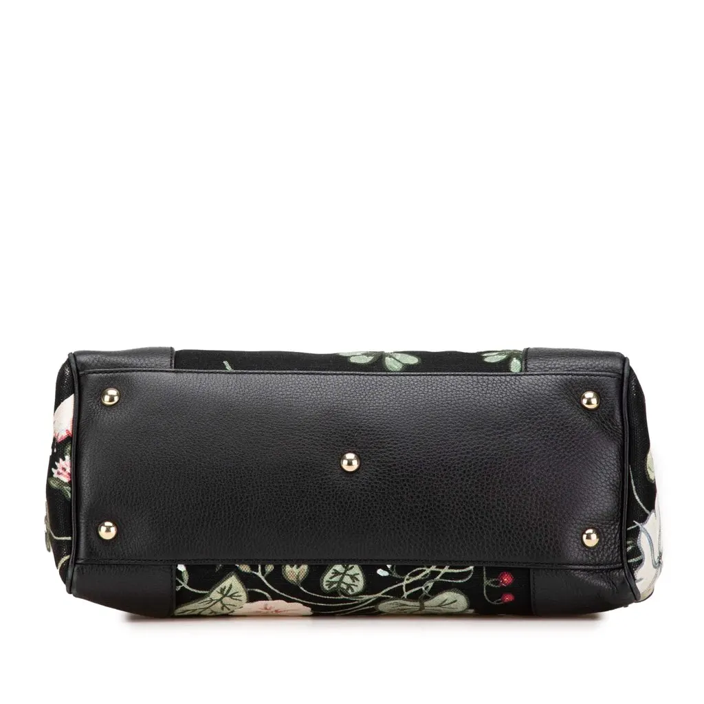 Gucci Medium Canvas Bamboo Shopper Flora Knight Satchel Black Canvas Good - Inside View