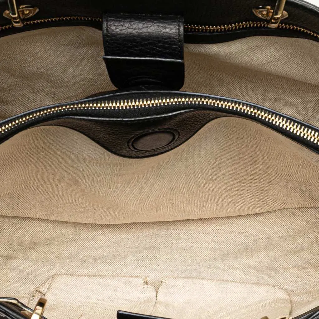 Gucci Medium Canvas Bamboo Shopper Flora Knight Satchel Black Canvas Good - Model View
