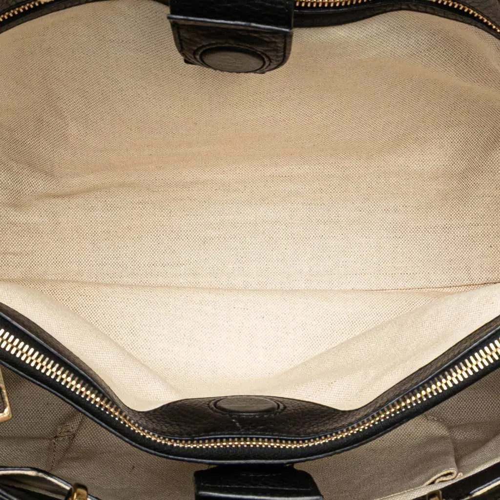 Gucci Medium Canvas Bamboo Shopper Flora Knight Satchel Black Canvas Good - Box View